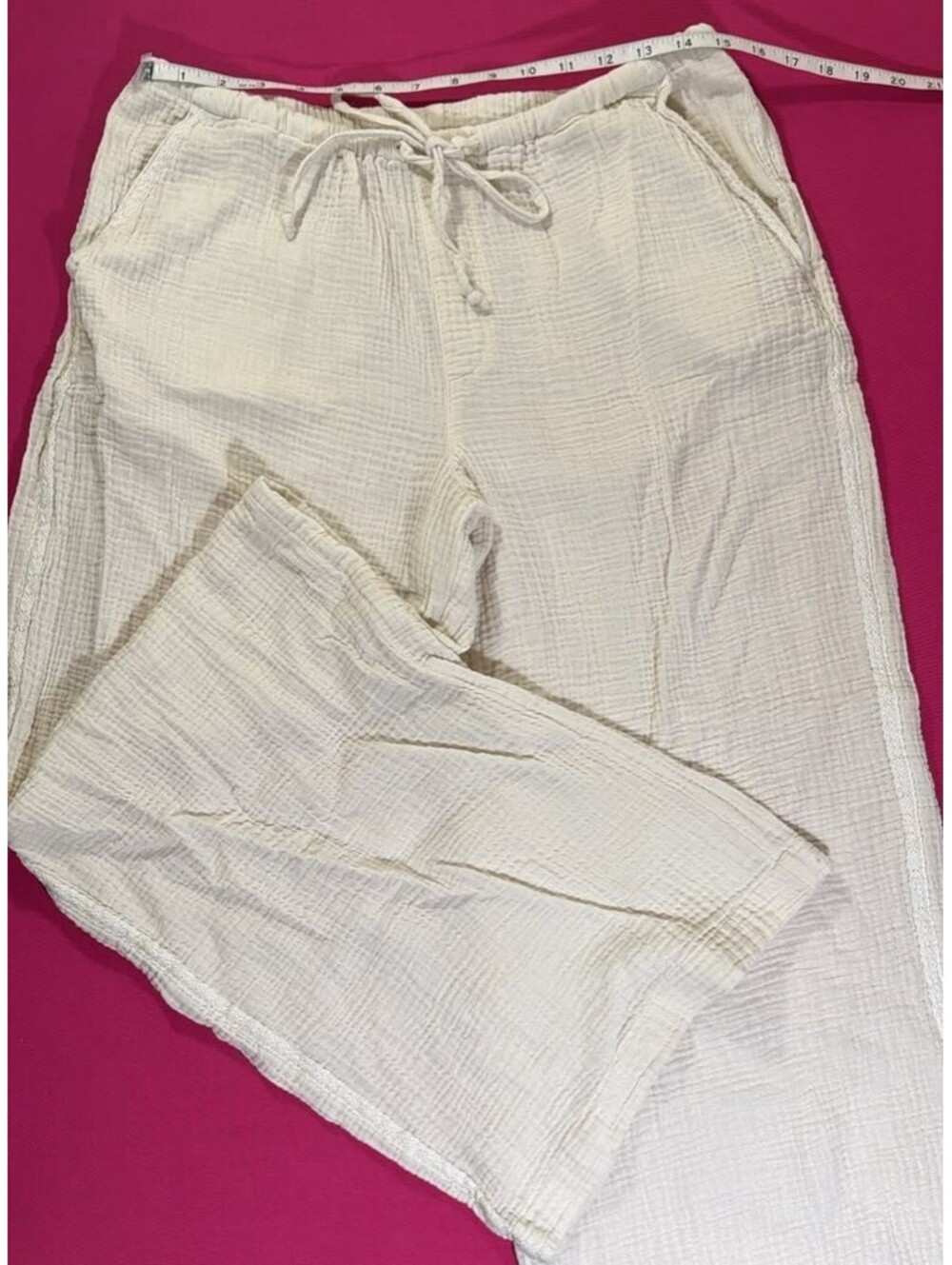 Universal Thread Drawstring Pants – Cream Cotton Gauze Relaxed Fit Size M